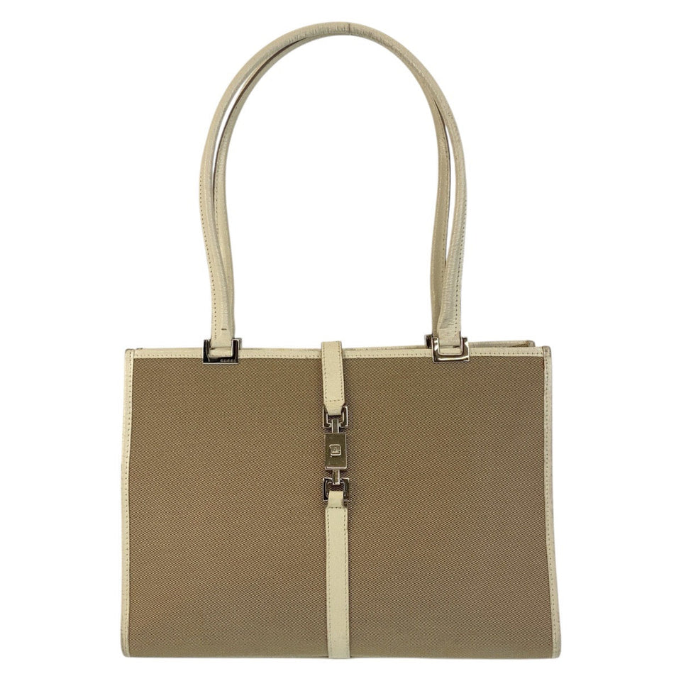 Gucci Tote Bag 002 1073 Canvas, Leather Beige Ivory SilverMetal Tote Bag Shoulder Bag Jackie Women