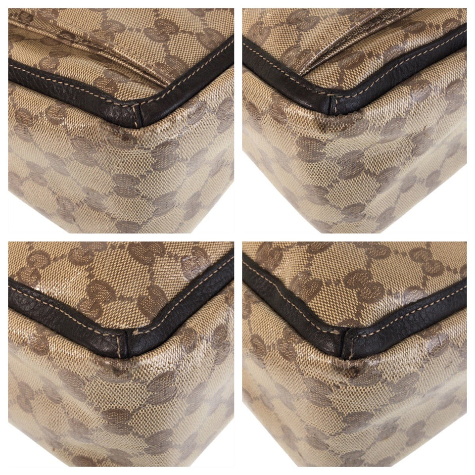 Gucci Tote Bag 268639 Coated canvas, leather Beige Brown Gold Metal Tote Bag Shoulder Bag GG crystal Women