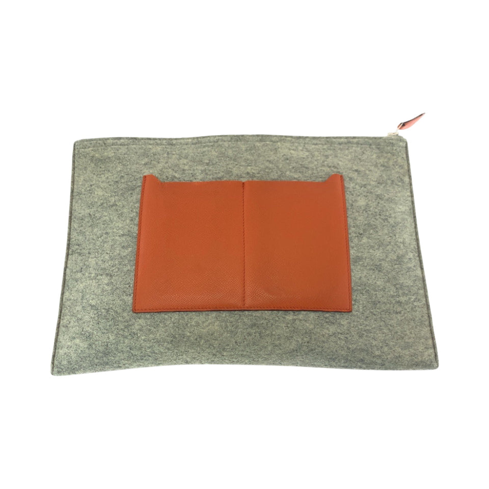Hermes Clutch bag Felt, Epsom Grey Orange SilverMetal Clutch bag business bag Too Doo 37 Women