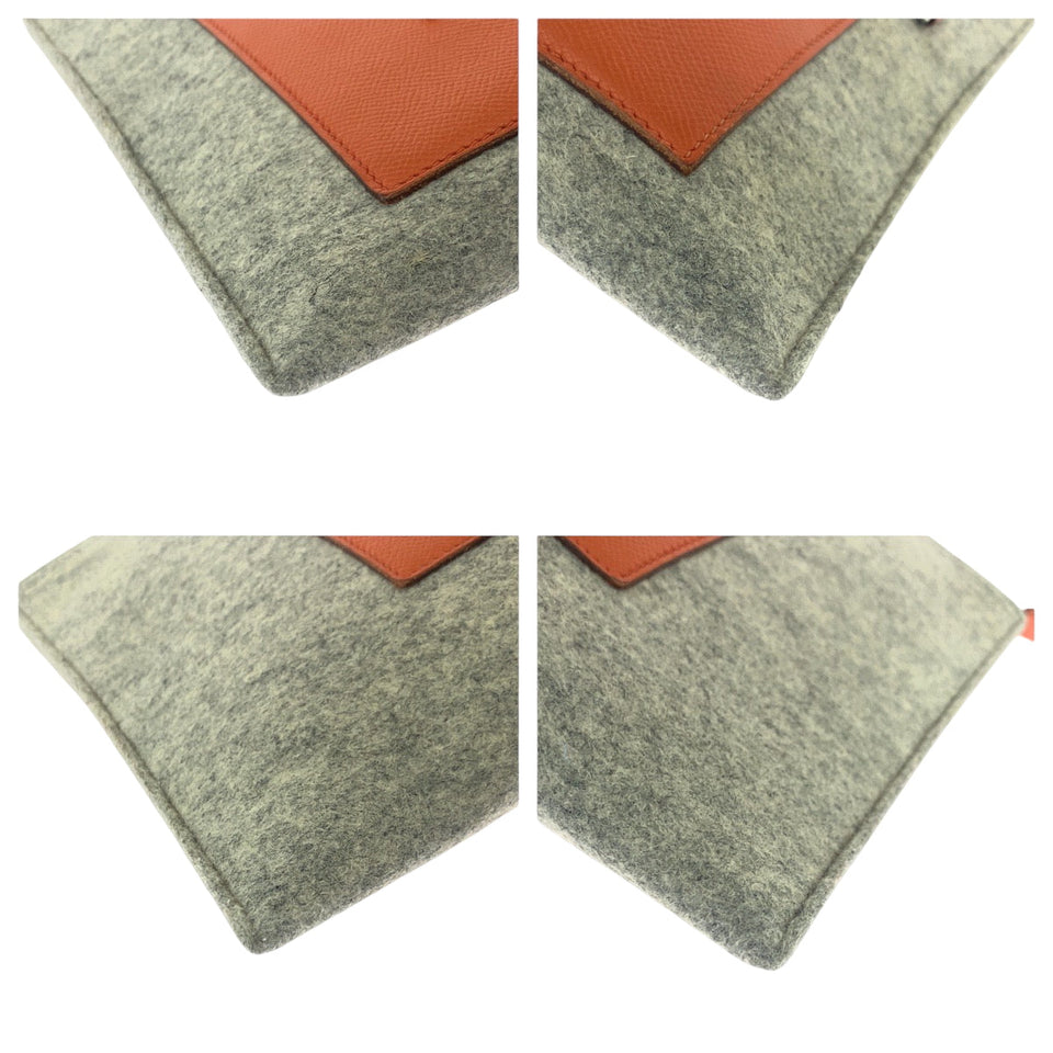 Hermes Clutch bag Felt, Epsom Grey Orange SilverMetal Clutch bag business bag Too Doo 37 Women