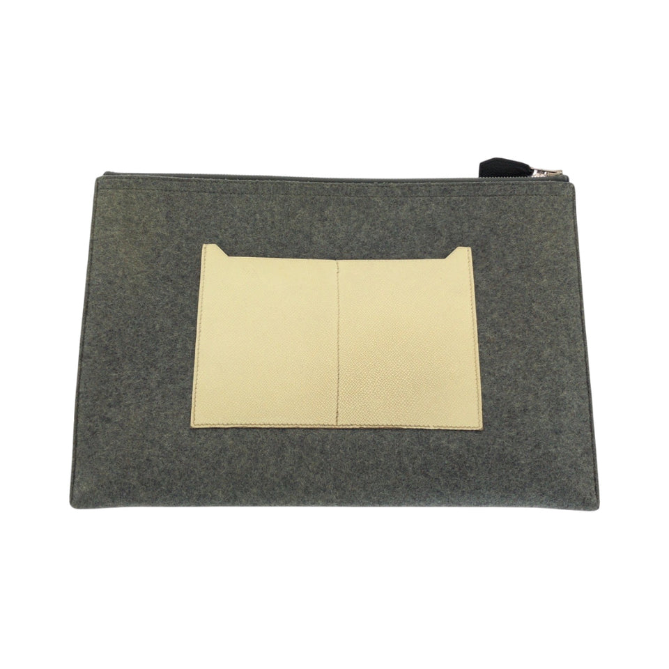 Hermes Clutch bag Felt, Epsom Grey Black Ivory SilverMetal Clutch bag business bag Toudou 37 mens