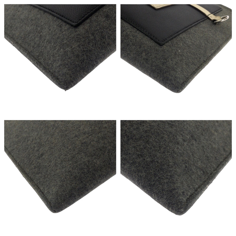 Hermes Clutch bag Felt, Epsom Grey Black Ivory SilverMetal Clutch bag business bag Toudou 37 mens