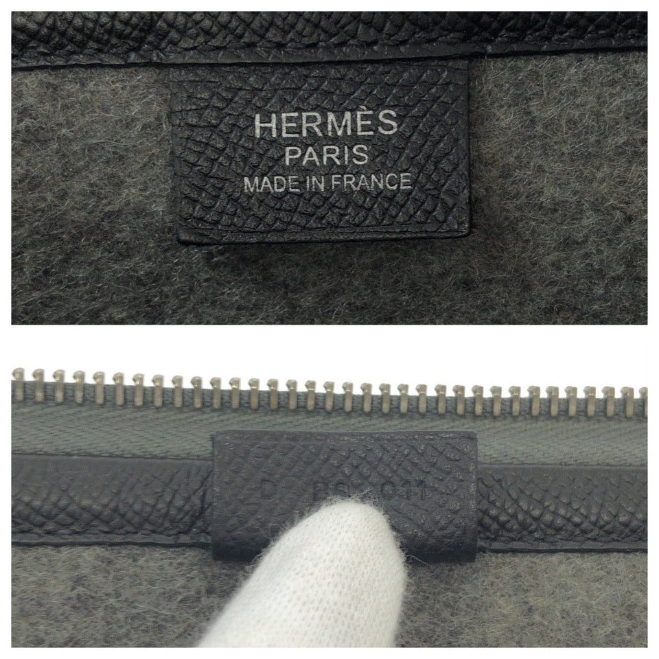 Hermes Clutch bag Felt, Epsom Grey Black Ivory SilverMetal Clutch bag business bag Toudou 37 mens