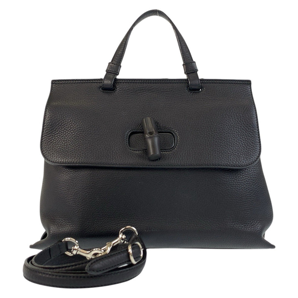 Gucci Handbag 392013 leather Black SilverMetal Handbag Shoulder Bag 2way Bamboo daily Women