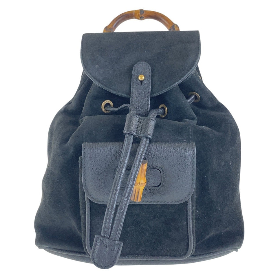 Gucci Backpack 003 2852 0030 0 Suede Black GoldMetal Bamboo Women