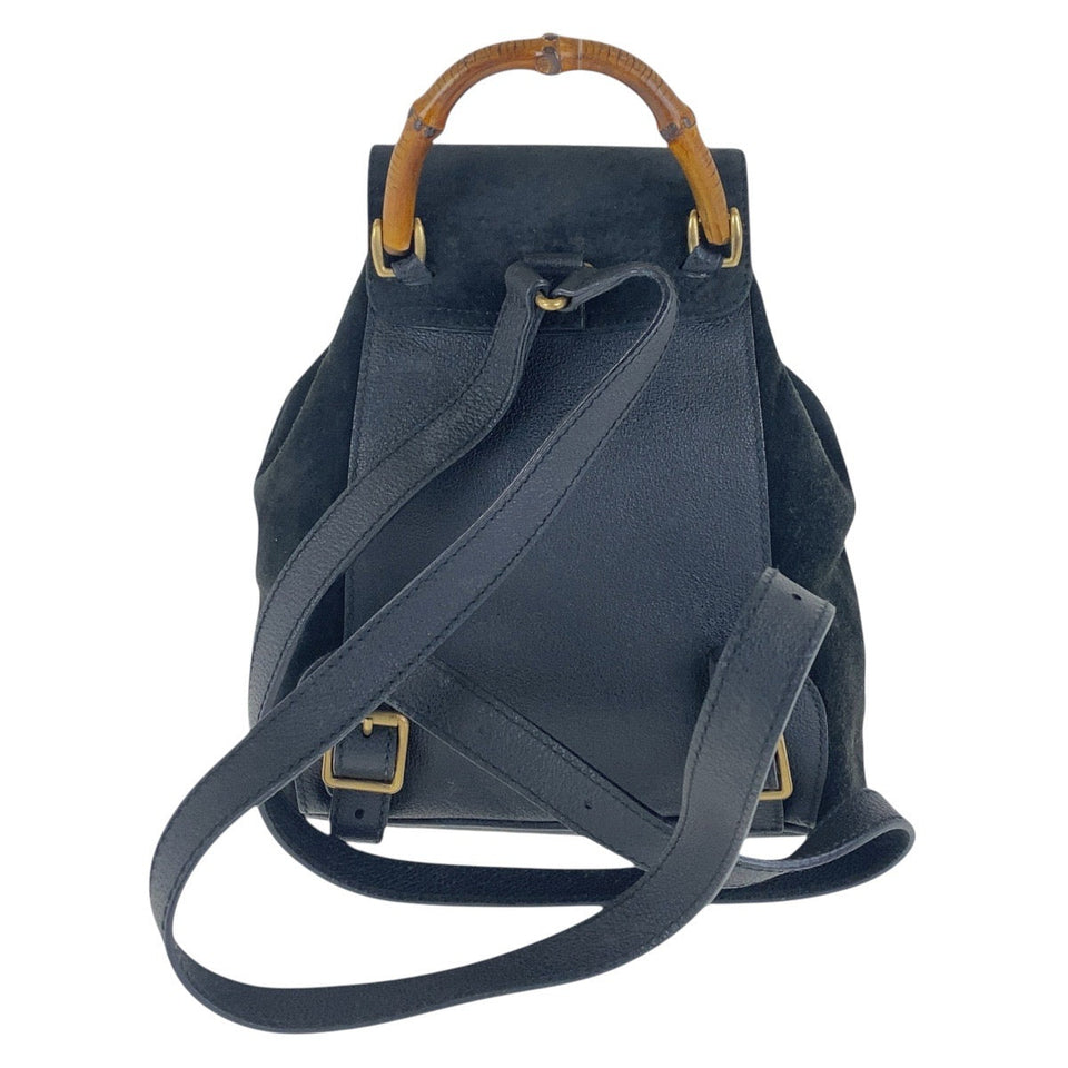Gucci Backpack 003 2852 0030 0 Suede Black GoldMetal Bamboo Women