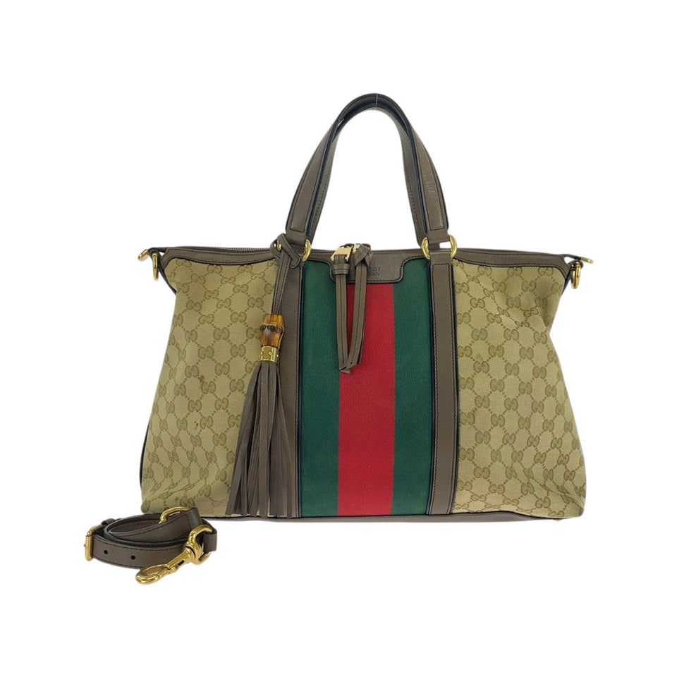Gucci Tote Bag 309621 GG canvas, leather Beige Brown Gold Metal Tote Bag Shoulder Bag 2way Sherry line Women