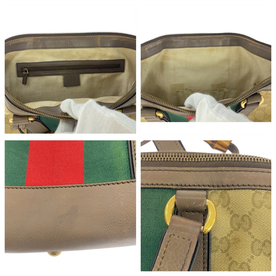 Gucci Tote Bag 309621 GG canvas, leather Beige Brown Gold Metal Tote Bag Shoulder Bag 2way Sherry line Women