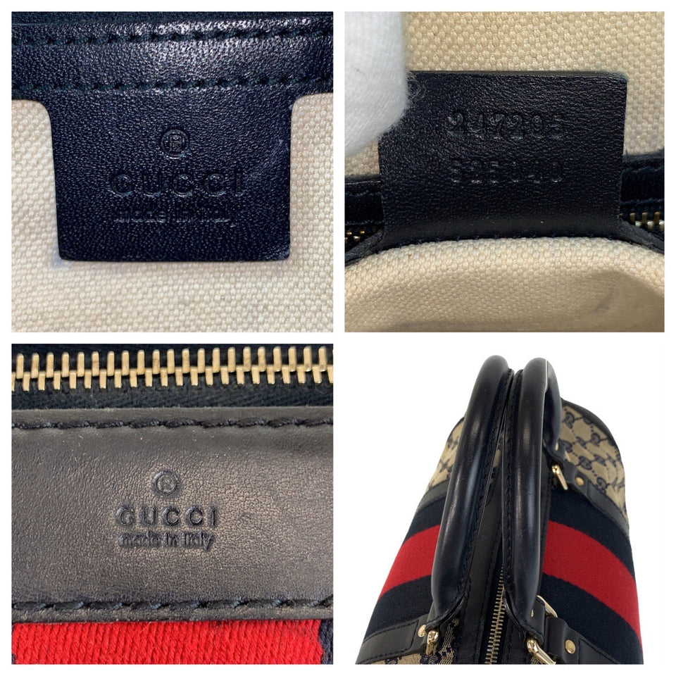Gucci Handbag 247205 GG canvas, leather Gray Navy Gold Metal Handbag Boston Duffel bag Shoulder Bag 2way Sherry line Women