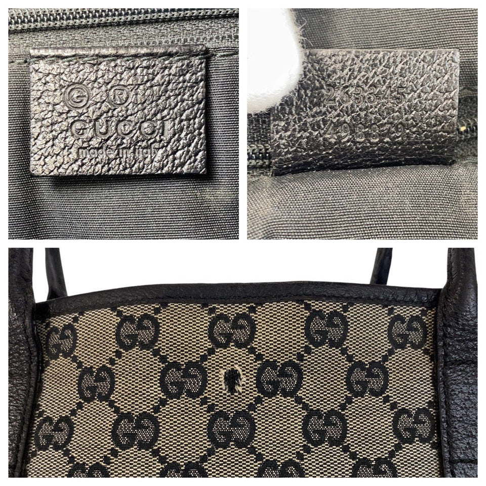 Gucci Tote Bag 263345 GG canvas, leather gray black black Tote Bag Shoulder Bag Women(Unisex)
