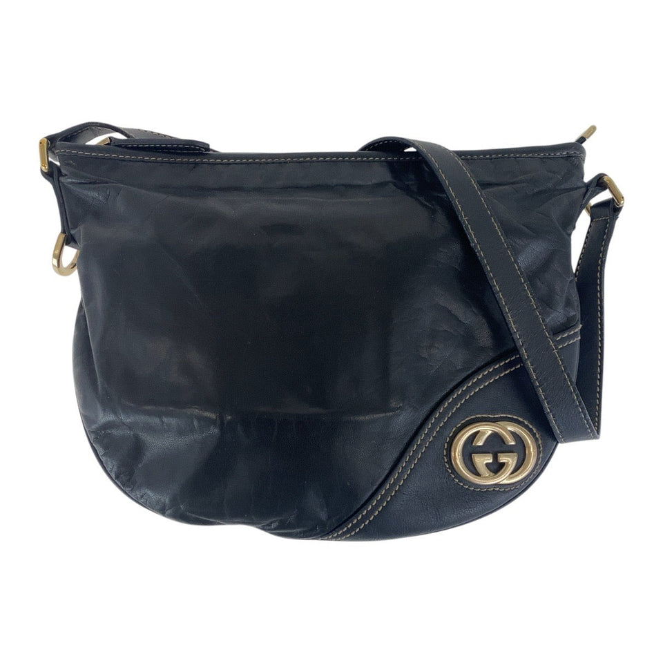 Gucci Shoulder Bag 169998 leather Black Multicolor Gold Metal Crossbody Shoulder Bag Interlocking Women(Unisex)