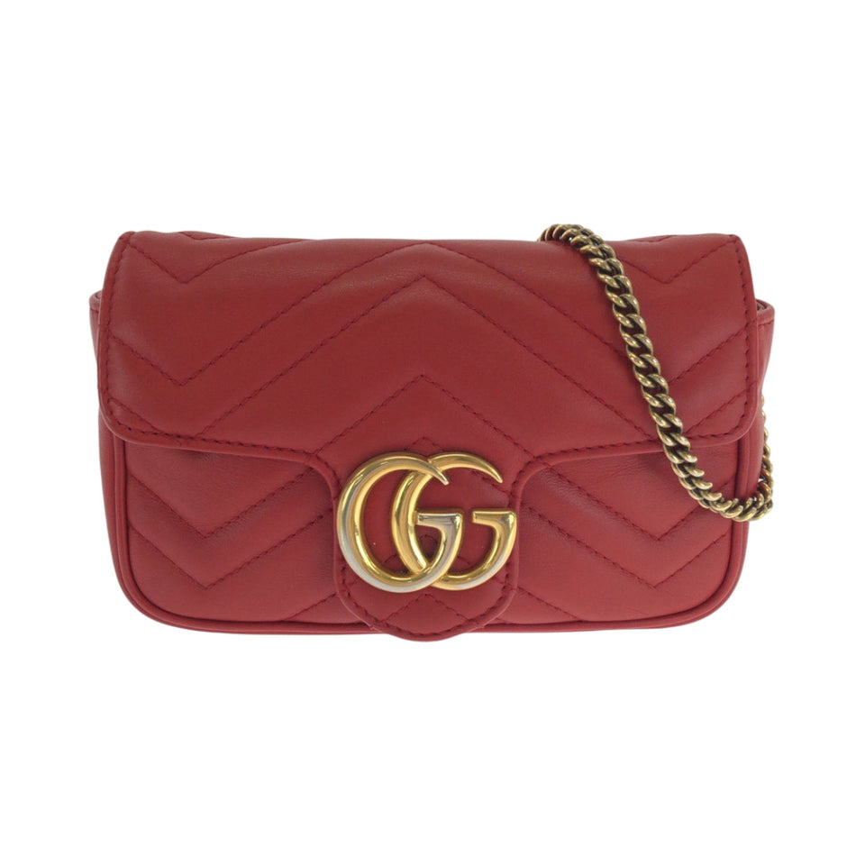Gucci Shoulder Bag 476433 leather Red Gold Metal ChainShoulder Bag GG Marmont Women
