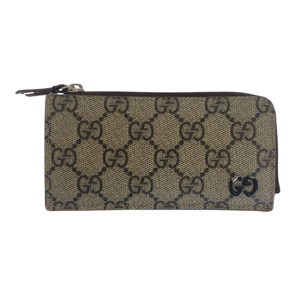 Gucci Card Case 295233 2184 GG Supreme Canvas Beige Brown SilverMetal Card Case Coin case Unisex GG details mens(Unisex)