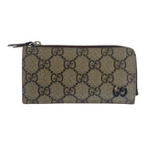 Gucci Card Case 295233 2184 GG Supreme Canvas Beige Brown SilverMetal Card Case Coin case Unisex GG details mens(Unisex)