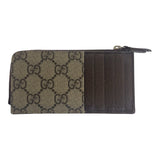Gucci Card Case 295233 2184 GG Supreme Canvas Beige Brown SilverMetal Card Case Coin case Unisex GG details mens(Unisex)