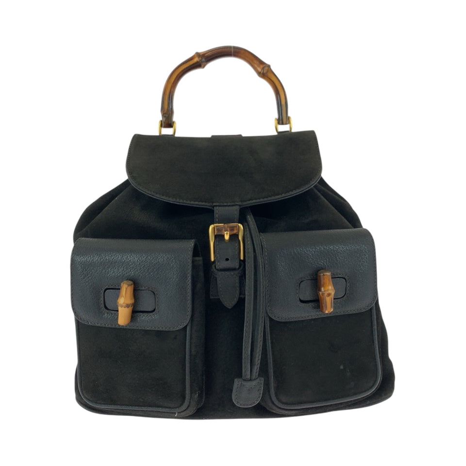 Gucci Backpack 003 2058 0016 Suede, Leather Black Brown Gold Metal Backpack Backpack Bamboo Women