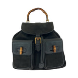 Gucci Backpack 003 2058 0016 Suede, Leather Black Brown Gold Metal Backpack Backpack Bamboo Women