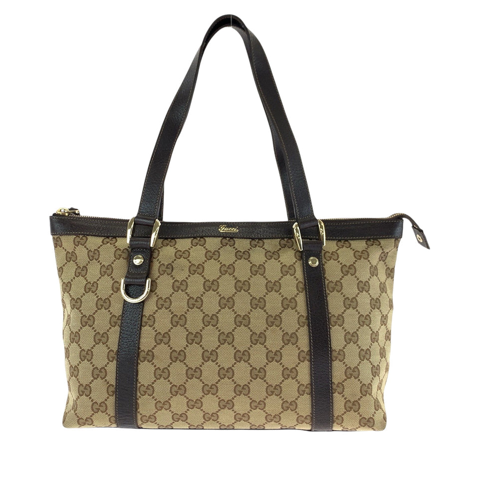 Gucci Tote Bag 141470 GG canvas Beige Brown Gold Metal Tote Bag Shoulder Bag Abbey Women
