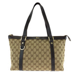 Gucci Tote Bag 141470 GG canvas Beige Brown Gold Metal Tote Bag Shoulder Bag Abbey Women