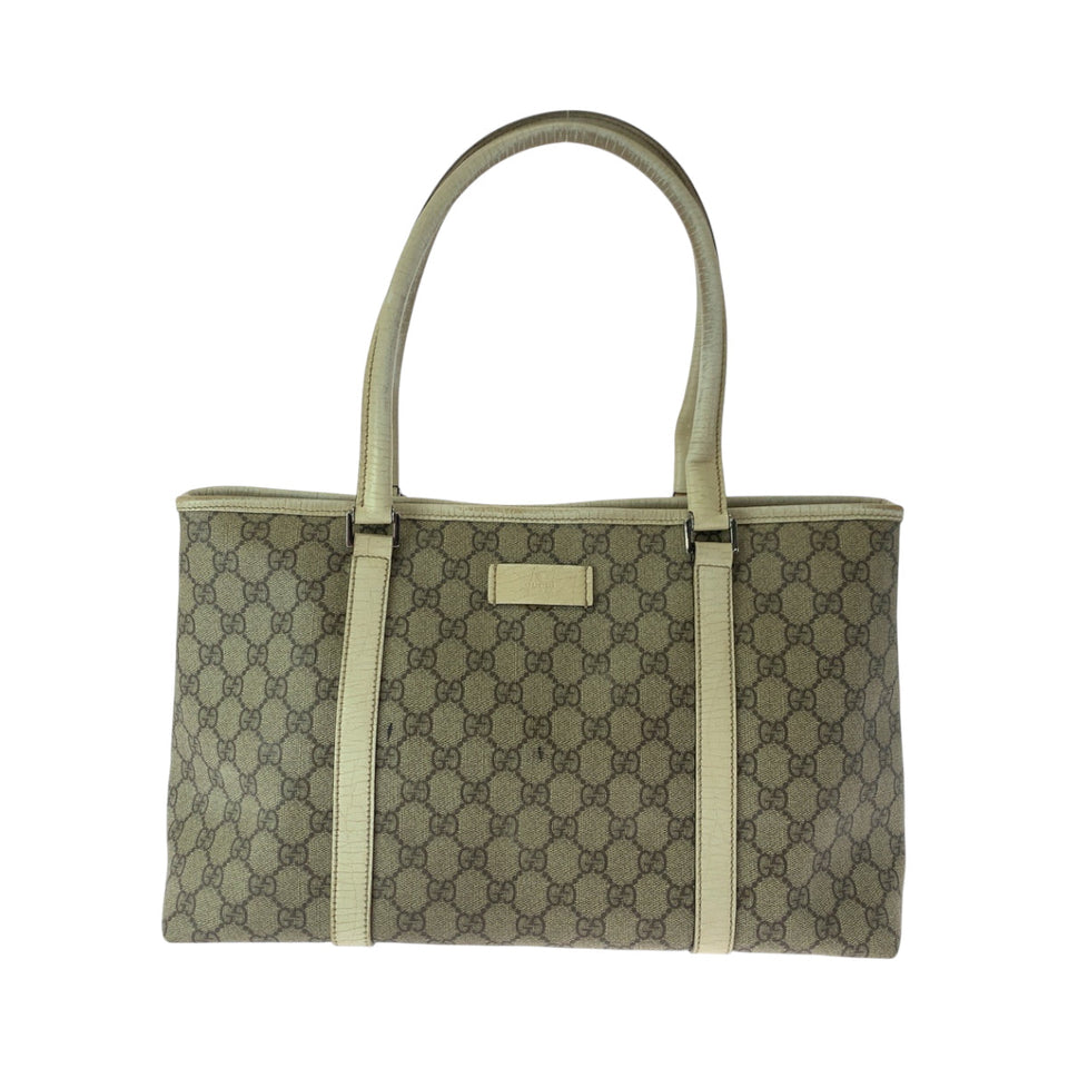 Gucci Tote Bag 114695 GG Supreme Canvas Beige Ivory SilverMetal Tote Bag Shoulder Bag Women