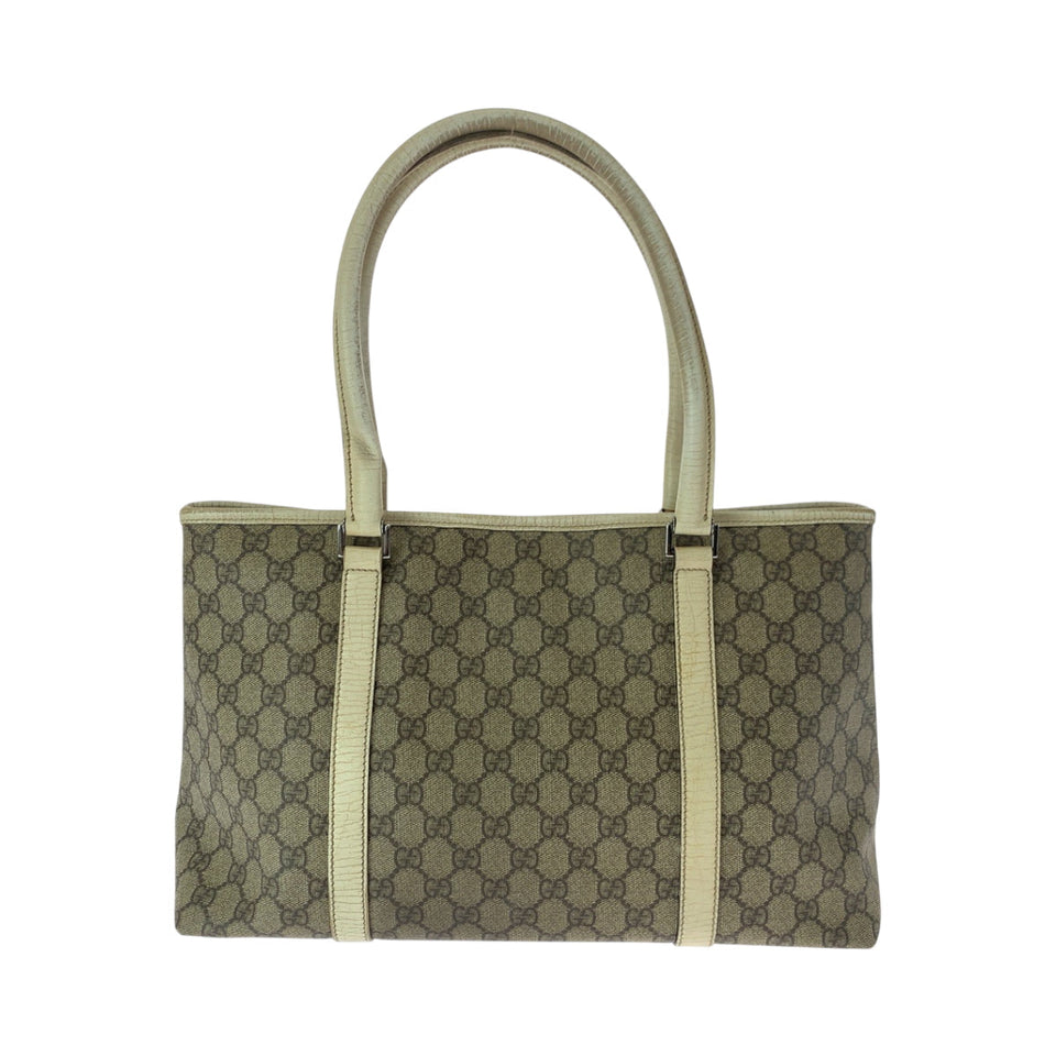 Gucci Tote Bag 114695 GG Supreme Canvas Beige Ivory SilverMetal Tote Bag Shoulder Bag Women