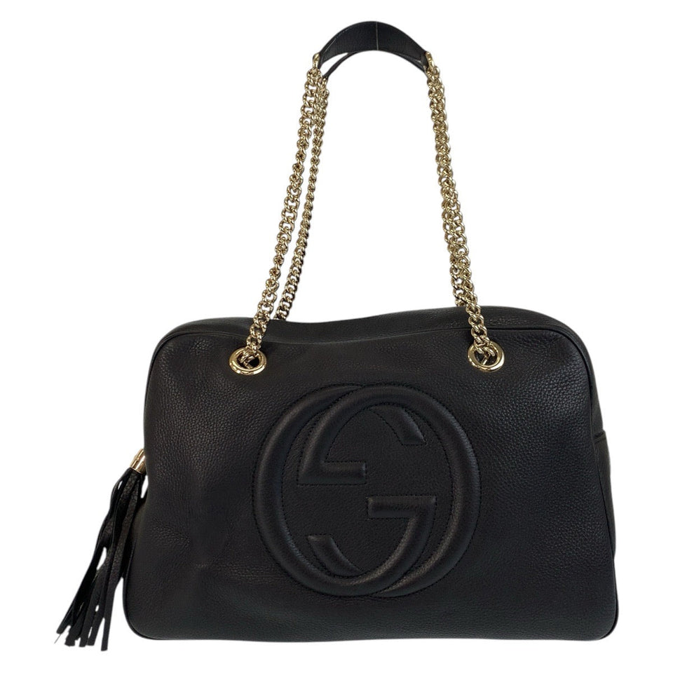 Gucci Shoulder Bag 353126 leather Black GoldMetal Chain Shoulder Bag Handbag Soho Women