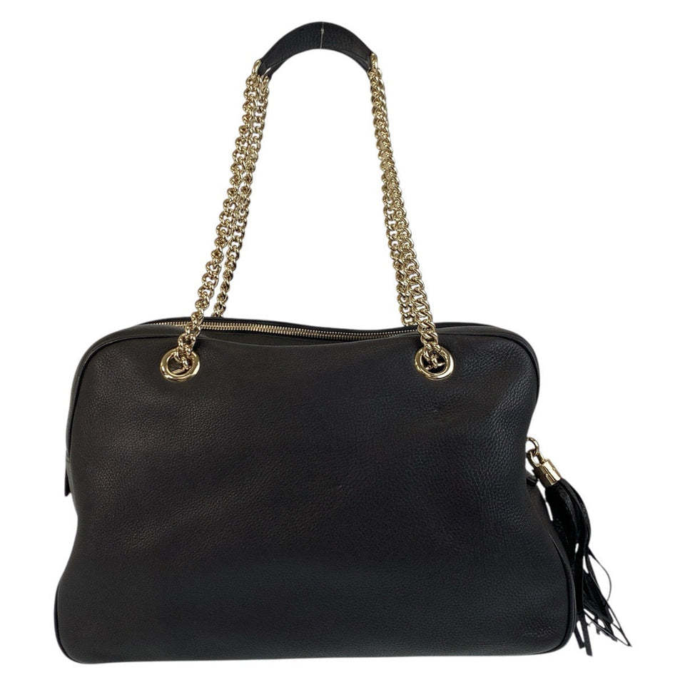 Gucci Shoulder Bag 353126 leather Black GoldMetal Chain Shoulder Bag Handbag Soho Women