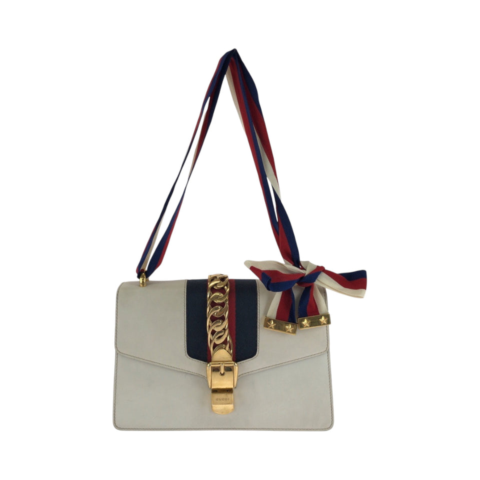 Gucci Shoulder Bag 421882 leather White Green Red Gold Metal Shoulder Bag Shoulder Bag Sherry line Silvi Women