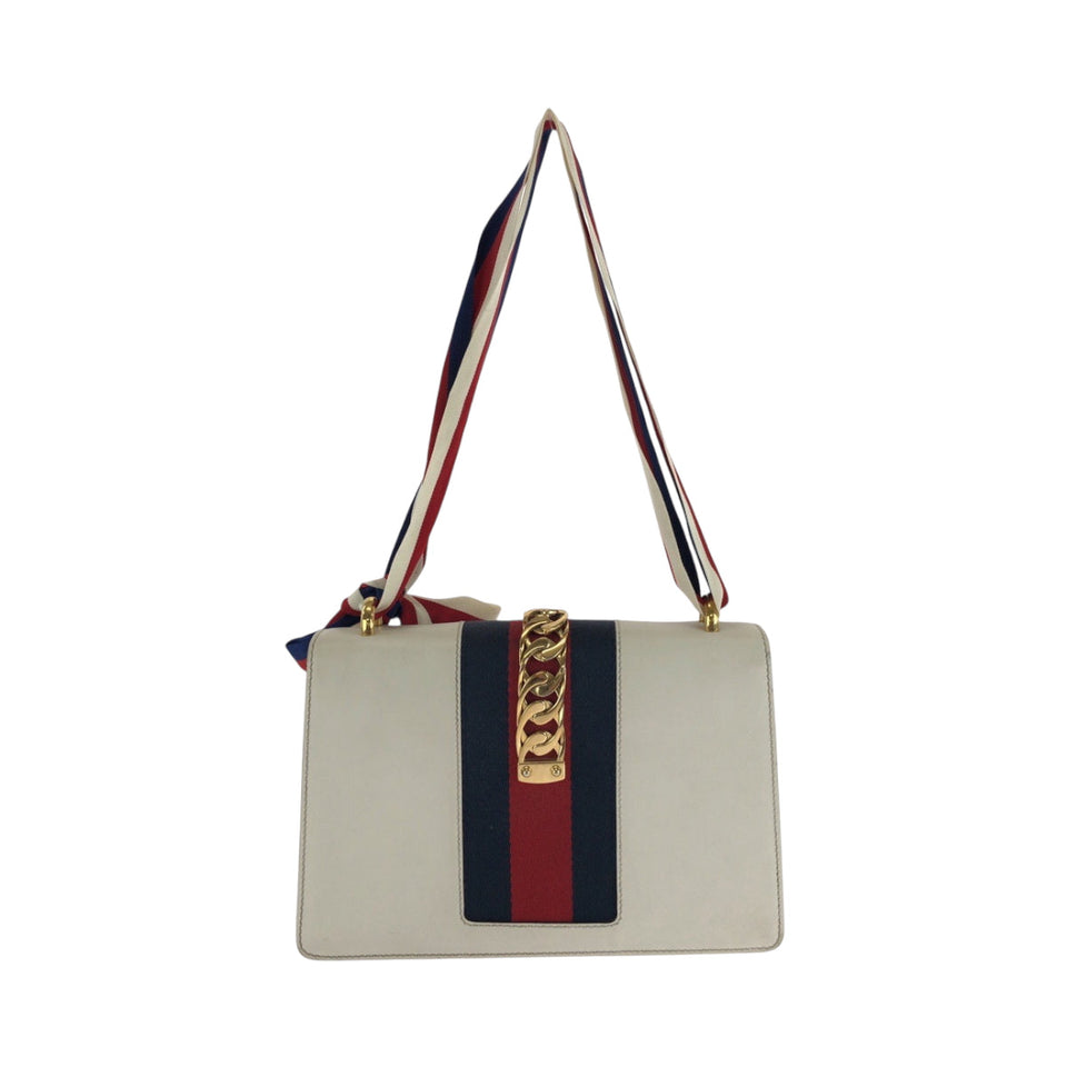 Gucci Shoulder Bag 421882 leather White Green Red Gold Metal Shoulder Bag Shoulder Bag Sherry line Silvi Women