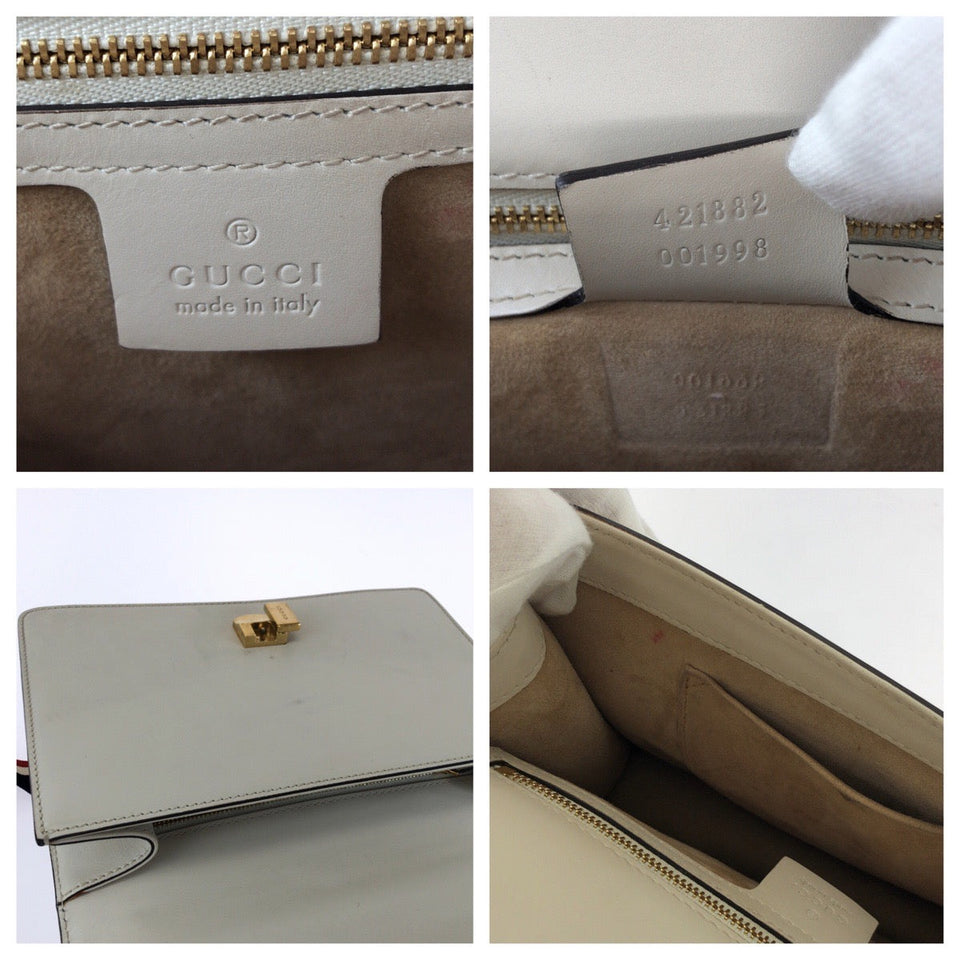 Gucci Shoulder Bag 421882 leather White Green Red Gold Metal Shoulder Bag Shoulder Bag Sherry line Silvi Women