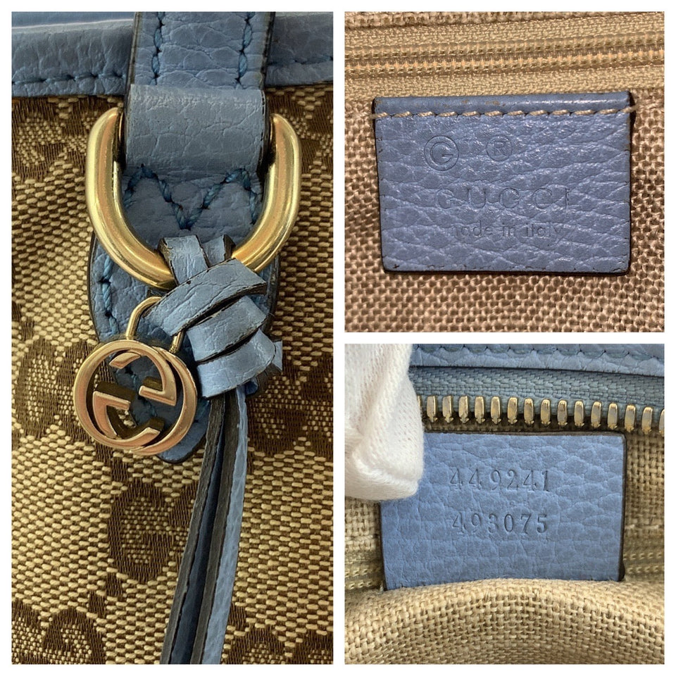 Gucci Tote Bag 449241 GG canvas, leather Beige Blue Gold Metal Tote Bag Handbag Shoulder Bag 2way Women