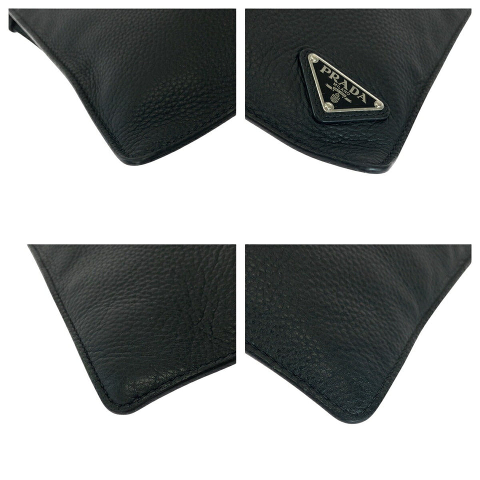 Prada Vitello City Triangle Logo Plate Leather Clutch Bag 502211