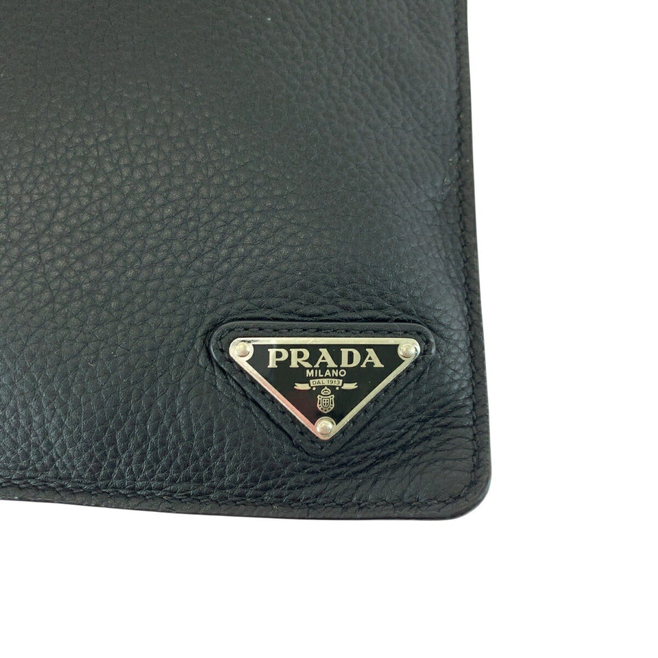Prada Vitello City Triangle Logo Plate Leather Clutch Bag 502211