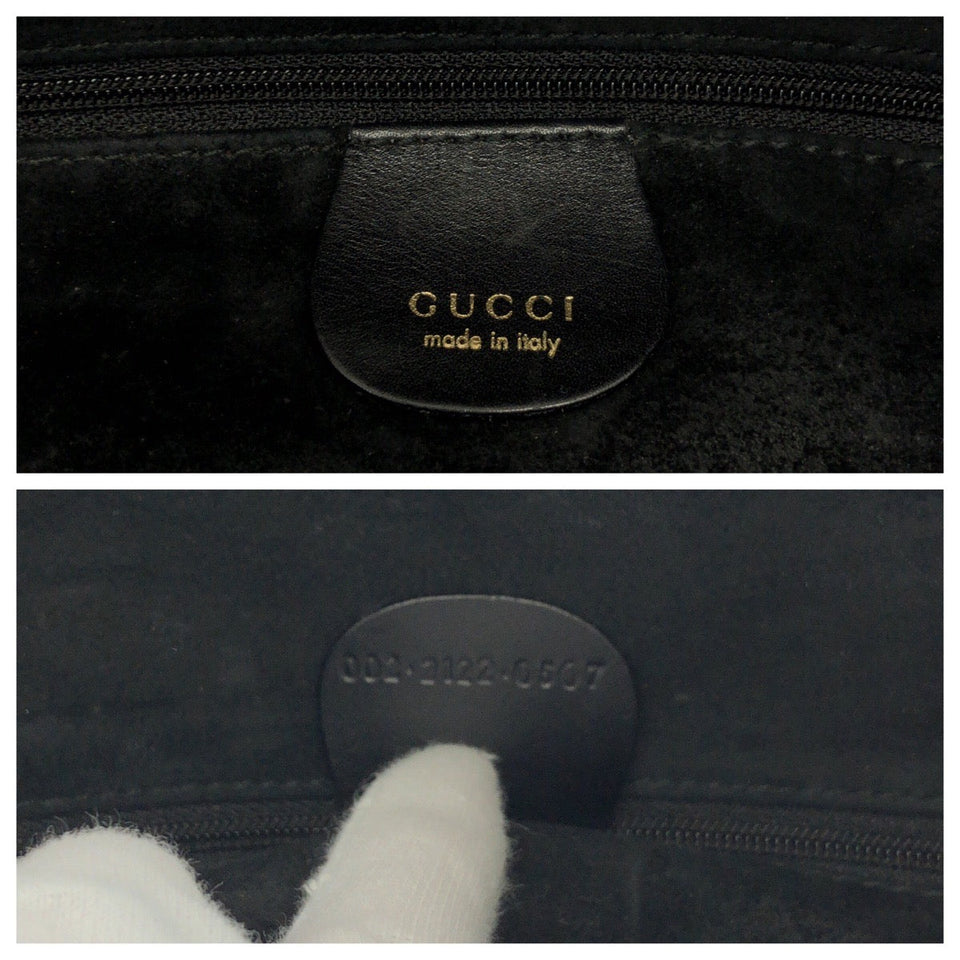 Gucci Tote Bag 002 2122 0507 leather Black GoldMetal Tote Bag Shoulder Bag Bamboo Women