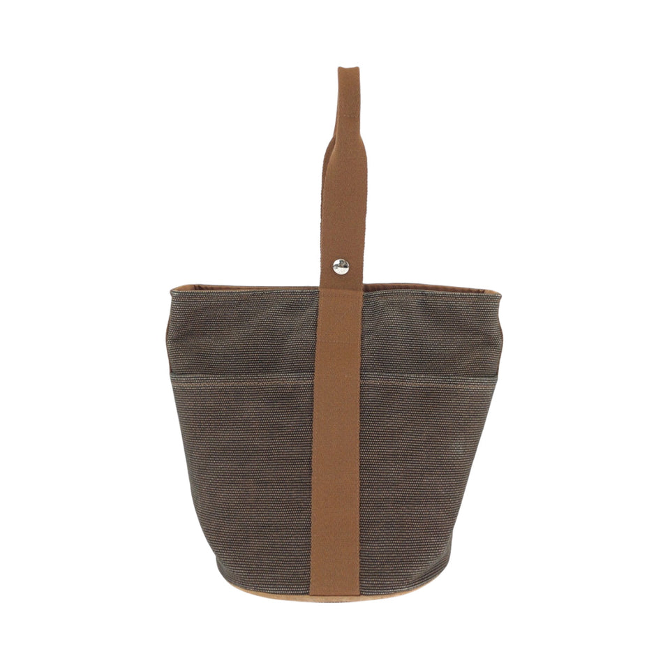 Hermes Handbag canvas Brown Silver Metal Handbag Sakso MM Women