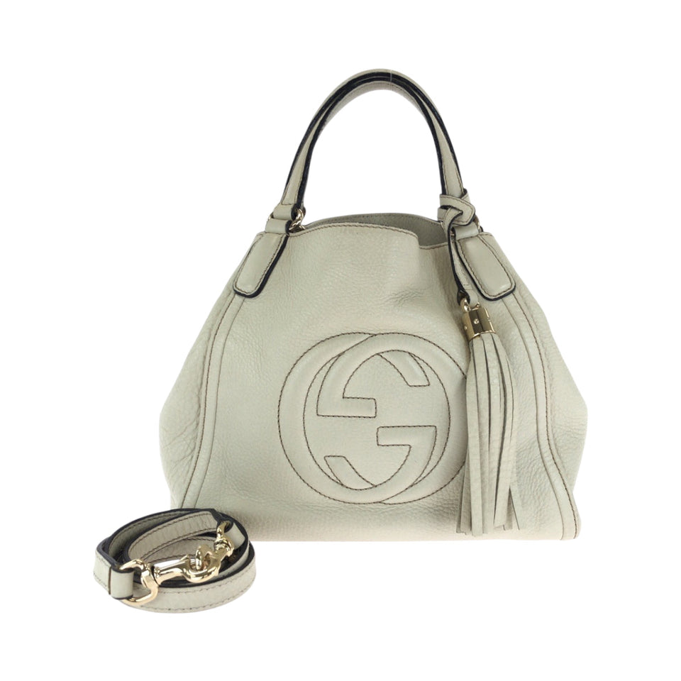 Gucci Shoulder Bag 386751 leather Ivory Gold Metal Shoulder Bag Handbag 2way Soho Interlocking fringe Women