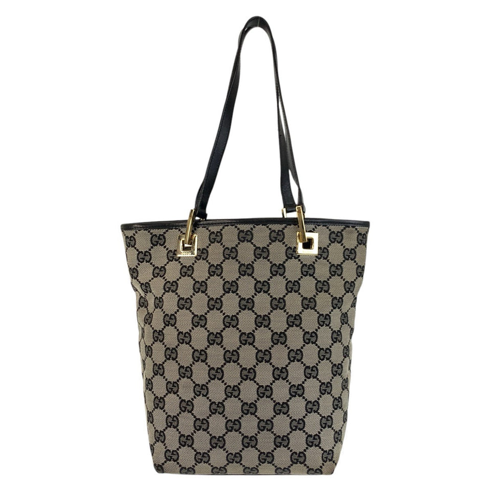 Gucci Tote Bag 002 1099 GG canvas, leather Gray Black Gold Metal Tote Bag Shoulder Bag Women