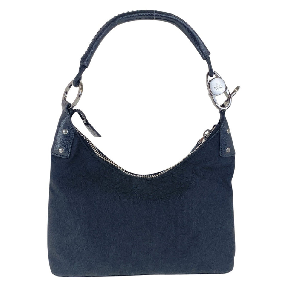 Gucci Shoulder Bag 115002 GG canvas, leather Black SilverMetal Hobo Shoulder Bag Women