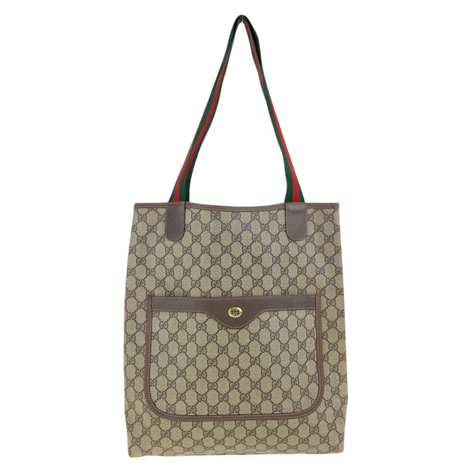 Gucci Tote Bag 39 02 003 GG Supreme canvas, leather Brown Tote Bag Shoulder Bag Old Gucci Shelly Line Women