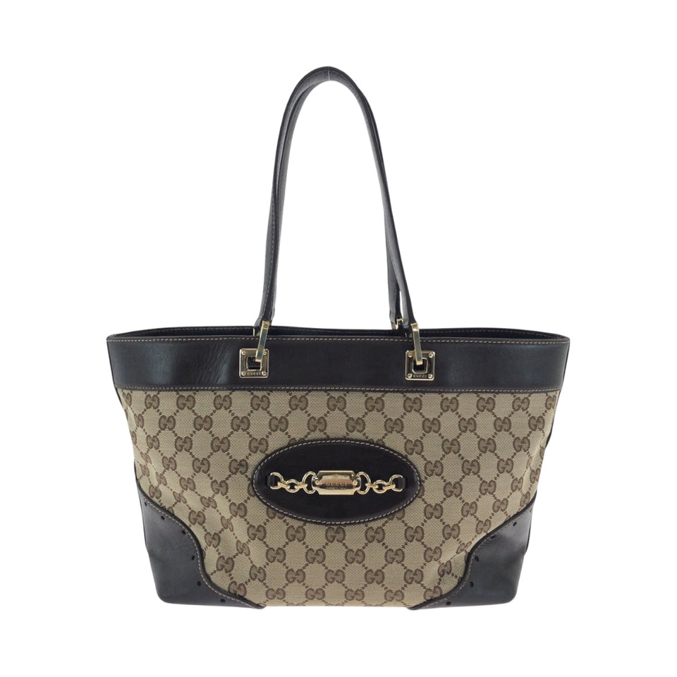 Gucci Tote Bag 145993 GG canvas Beige Brown Gold Metal Tote Bag Shoulder Bag Women