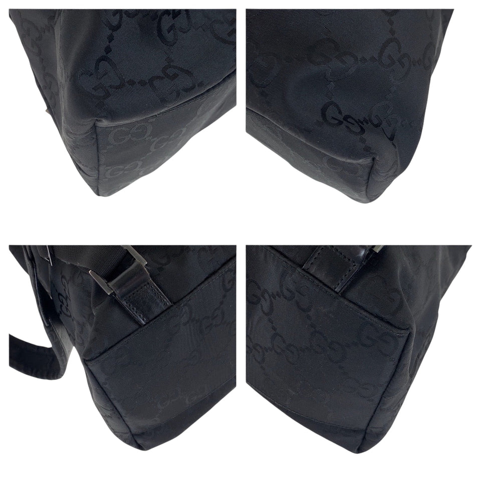 Gucci Backpack 003 0238 Nylon Black SilverMetal Backpack Backpack GG pattern Women