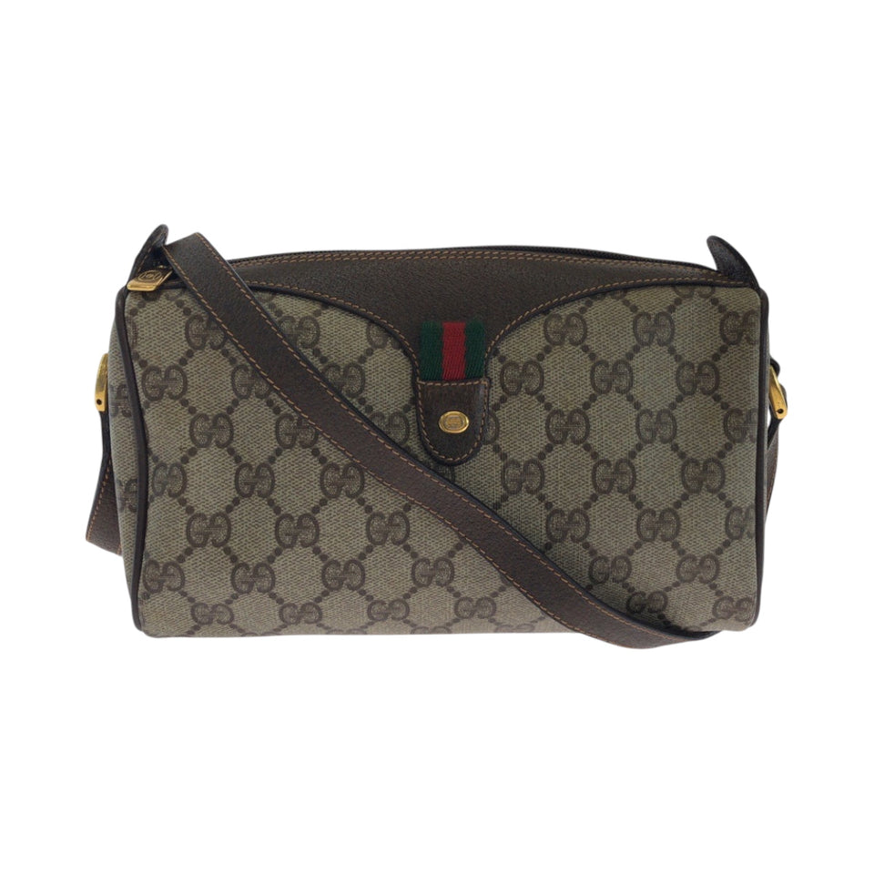 Gucci Shoulder Bag 89 02 018 GG Supreme Canvas Beige Brown Gold Metal Shoulder Bag pochette Old Gucci Shelly Line Women