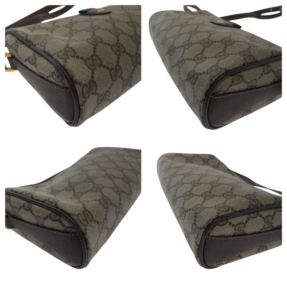 Gucci Shoulder Bag 89 02 018 GG Supreme Canvas Beige Brown Gold Metal Shoulder Bag pochette Old Gucci Shelly Line Women