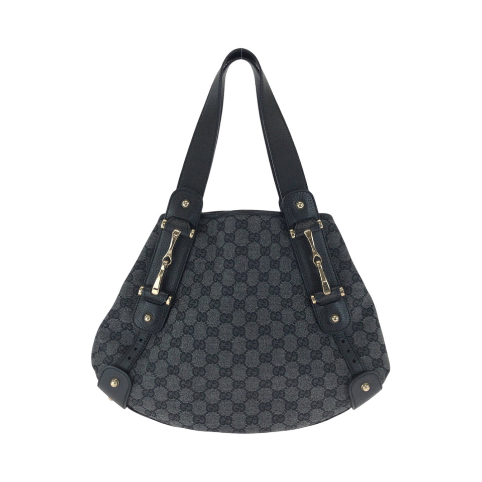 Gucci Tote Bag 292927 GG canvas Black, Gray, Gold Metal Tote Bag Handbag Shoulder Bag Horsebit Women