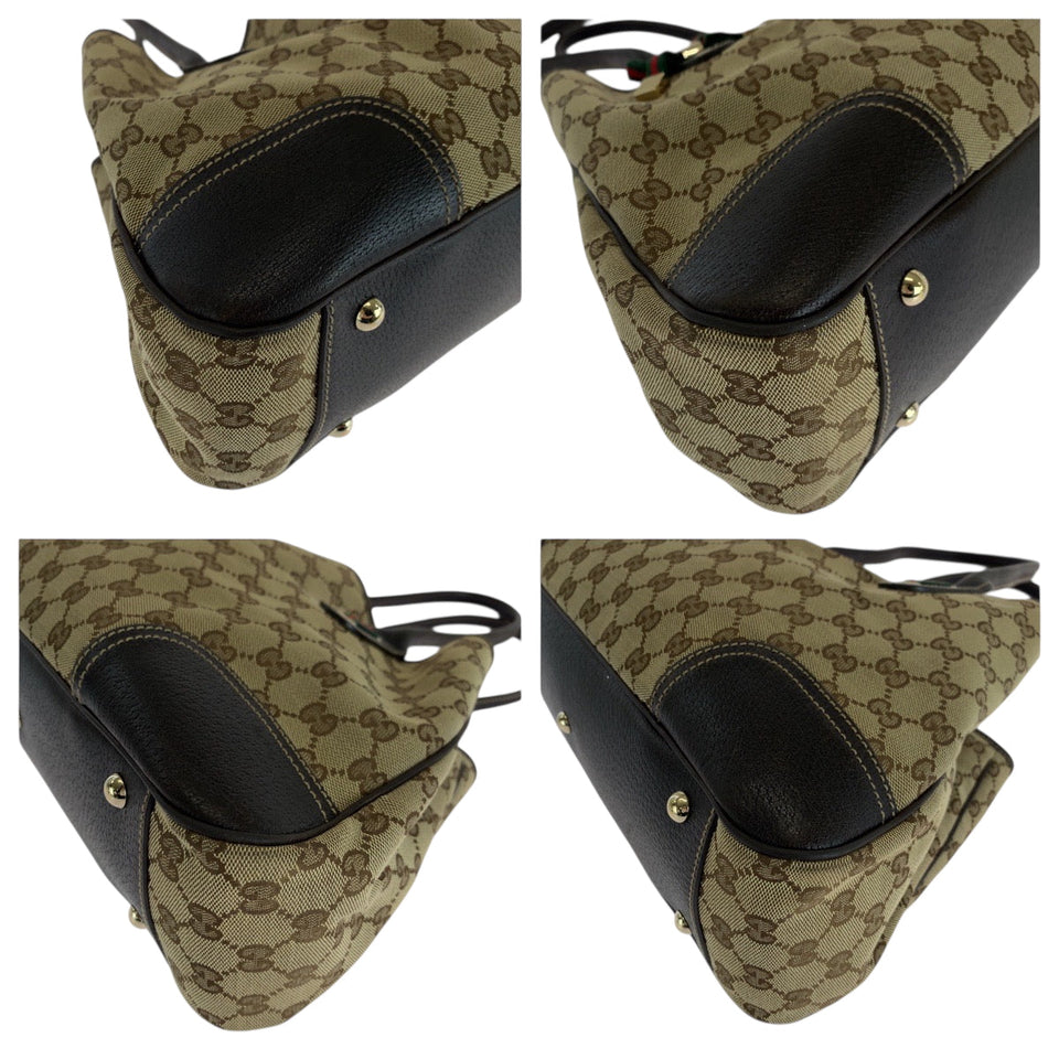 Gucci Tote Bag 163805 GG canvas Beige Brown Gold Metal Tote Bag Shoulder Bag Sherry line Pretty Women