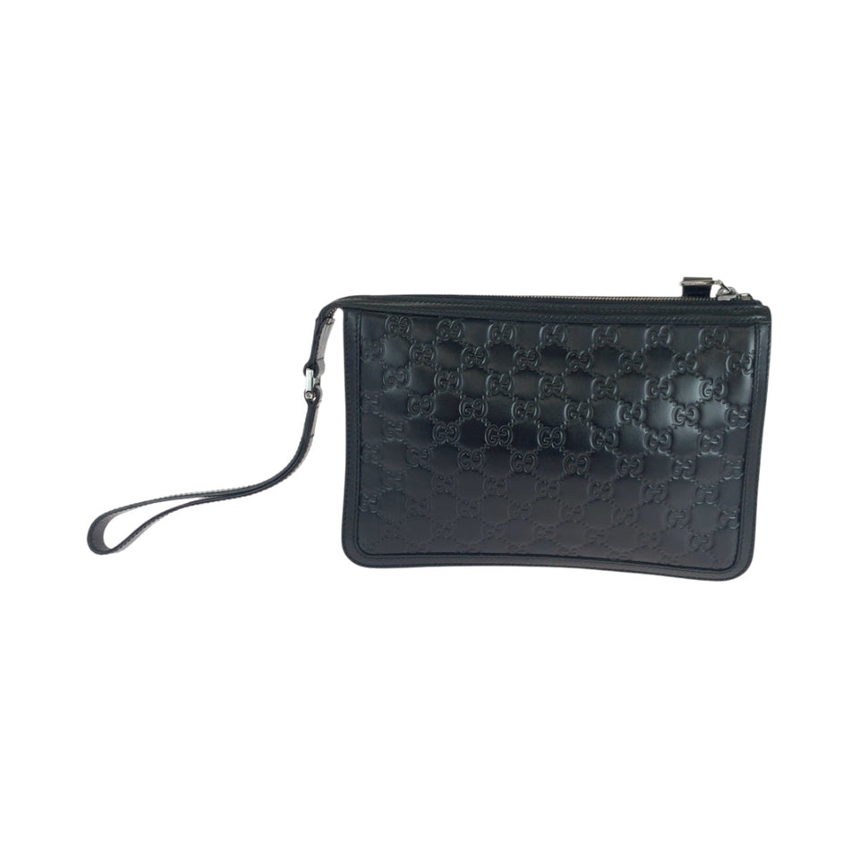 Gucci business bag 152600 leather Black SilverMetal business bag clutch bag Guccisima mens