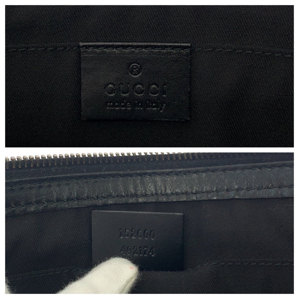 Gucci business bag 152600 leather Black SilverMetal business bag clutch bag Guccisima mens