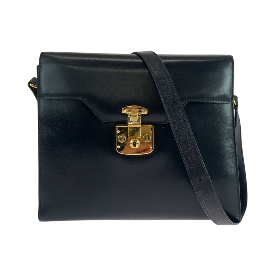 Gucci Shoulder Bag 001 46 1504 leather Black GoldMetal Shoulder Bag Old Gucci Ready lock Women