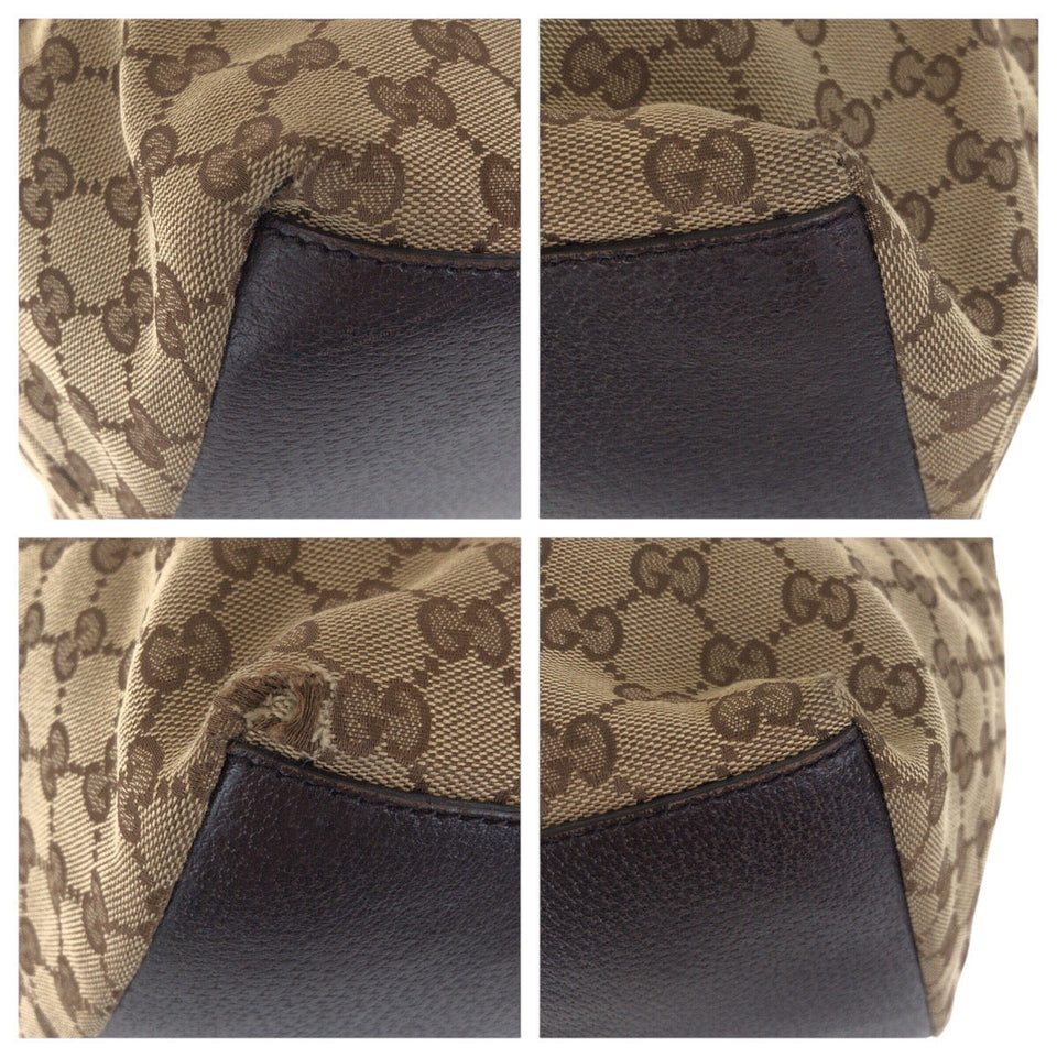 Gucci Tote Bag 131231 GG canvas, leather Brown Silver Metal Tote Bag Shoulder Bag Sherry line Women