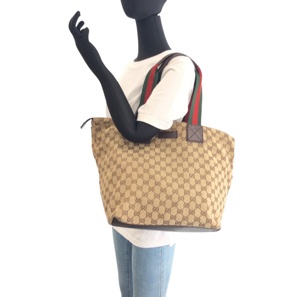 Gucci Tote Bag 131231 GG canvas, leather Brown Silver Metal Tote Bag Shoulder Bag Sherry line Women
